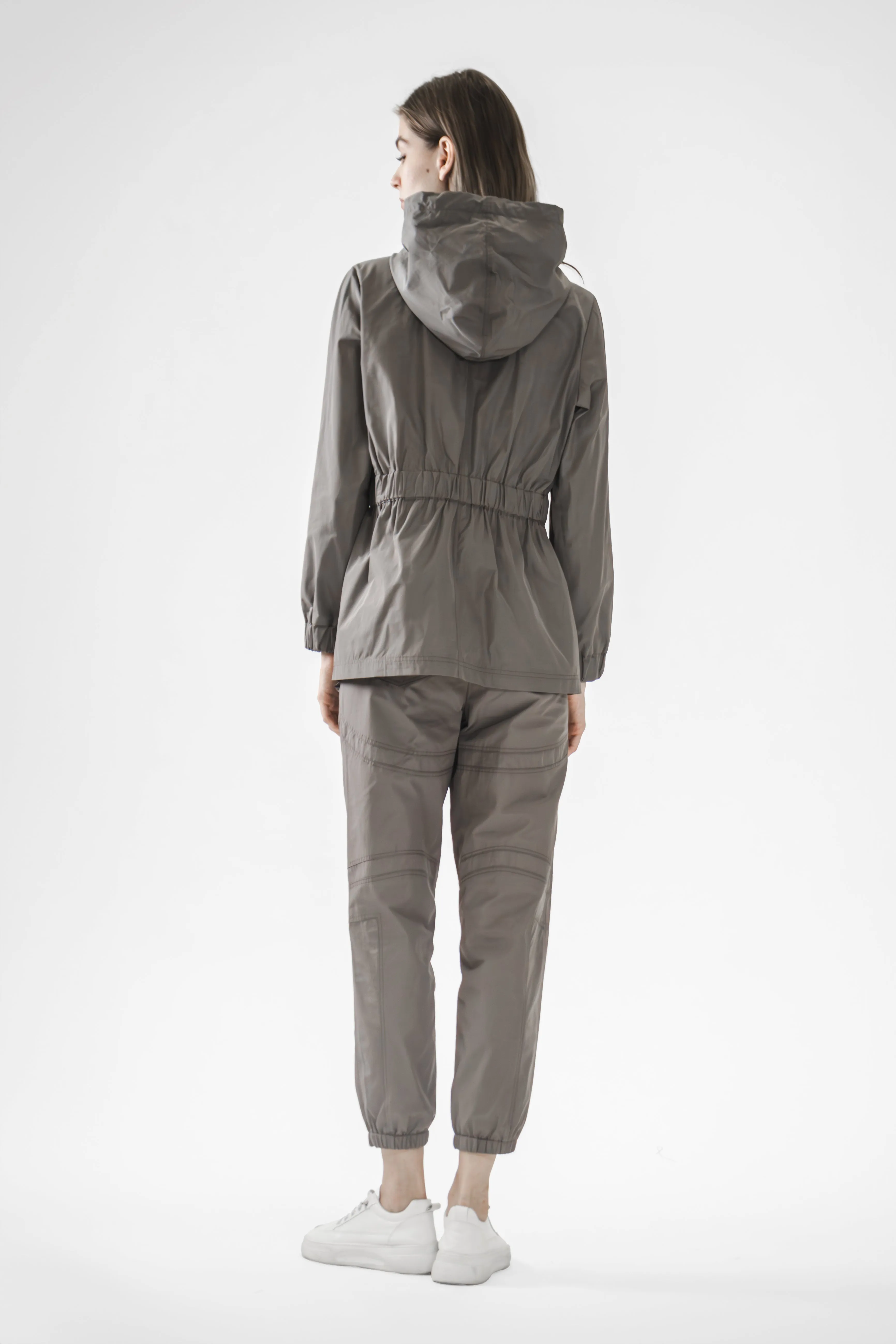 BROWN/GREEN HOODED TRENCH JACKET