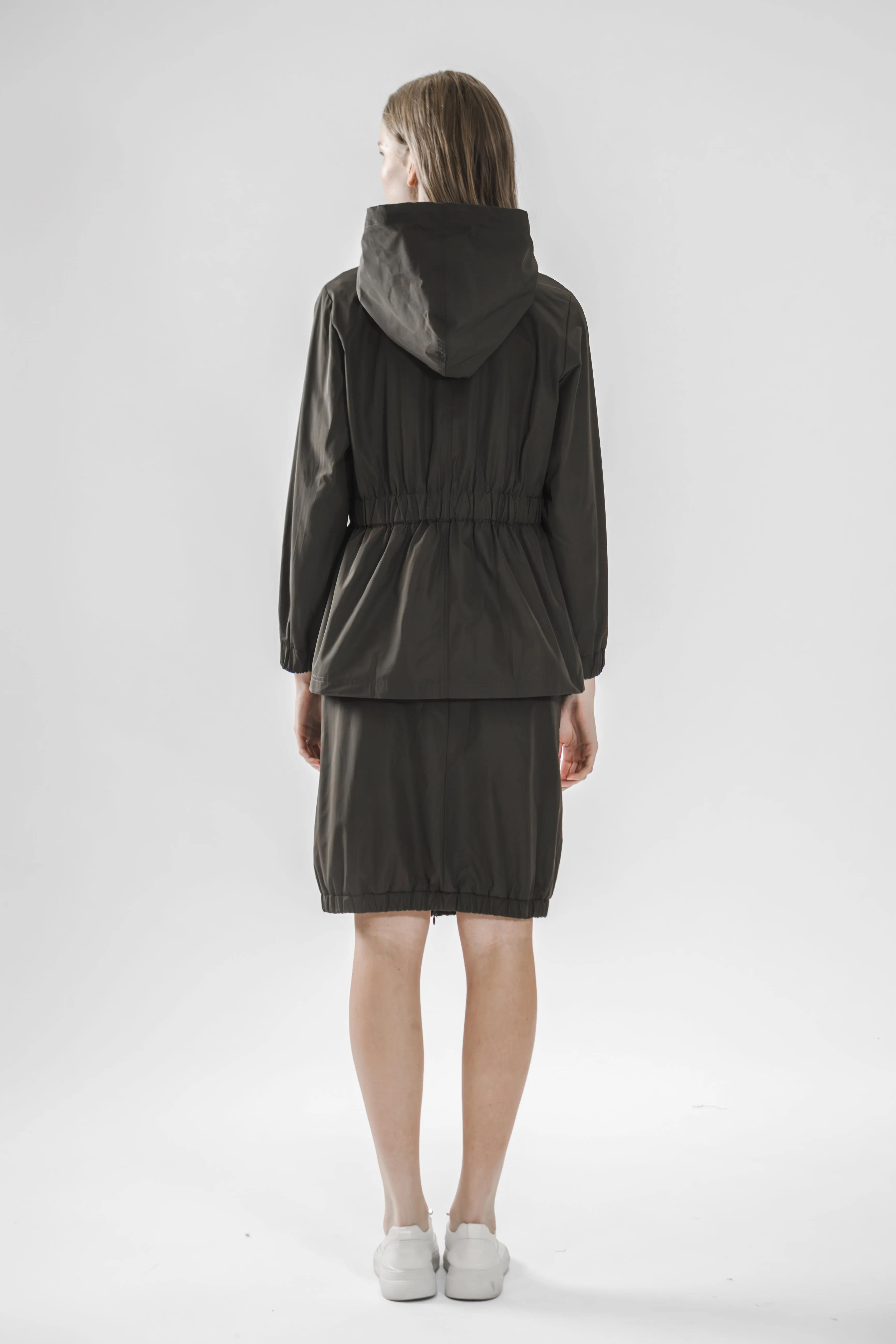 BROWN/GREEN HOODED TRENCH JACKET