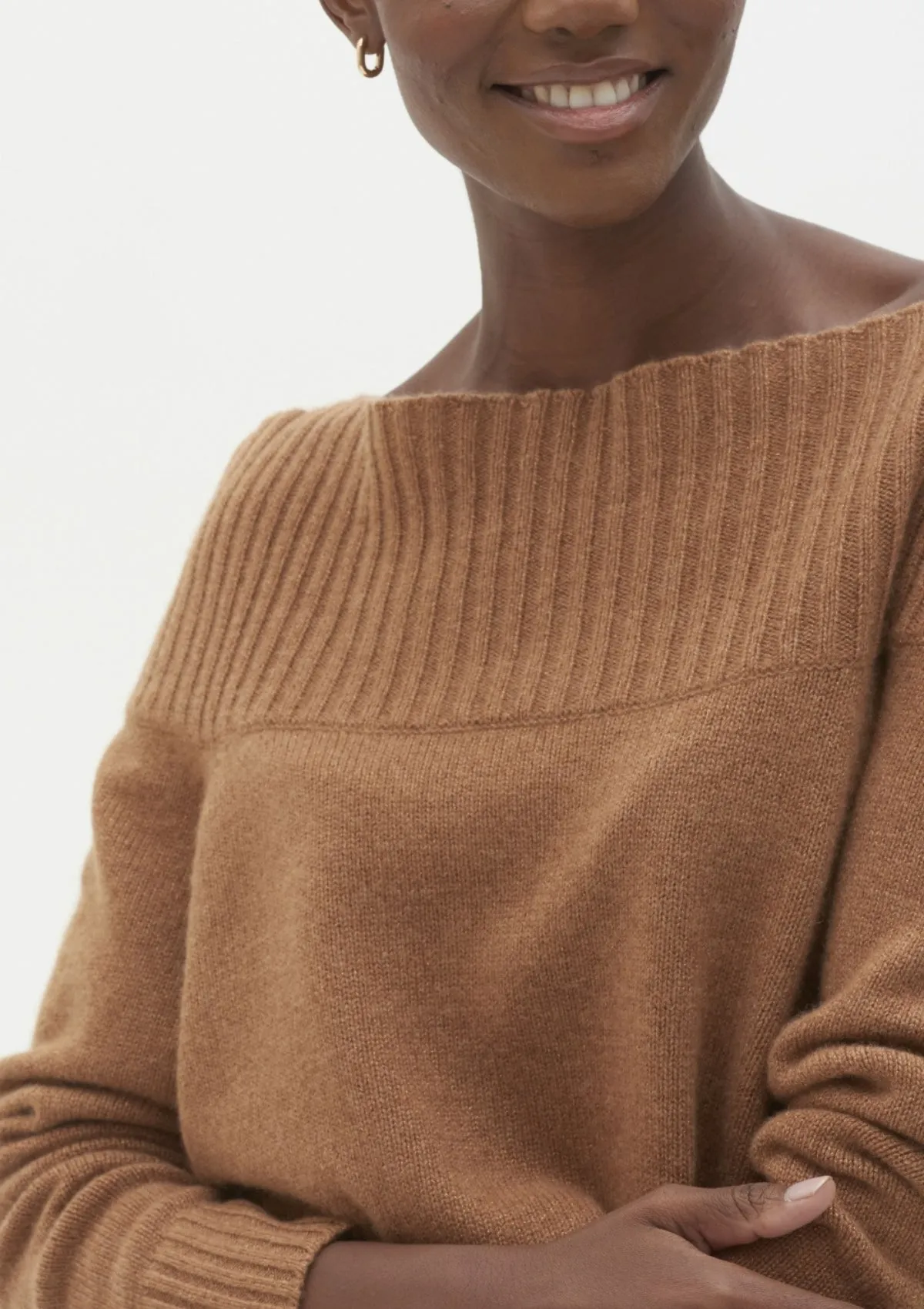 Cashmere Boat Neck Sweater in Copper Sparkle