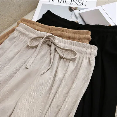 Drape Wide Leg Pants Women High Waist Slim-Look Casual Loose Student Ankle-Length Straight Culottes
