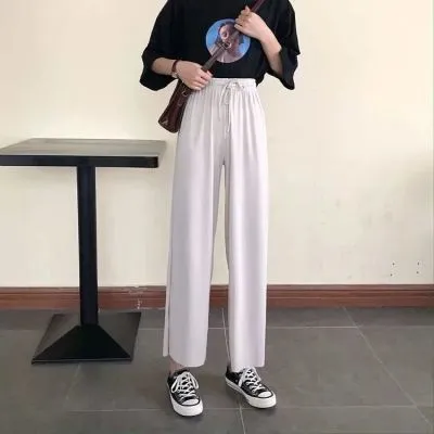 Drape Wide Leg Pants Women High Waist Slim-Look Casual Loose Student Ankle-Length Straight Culottes