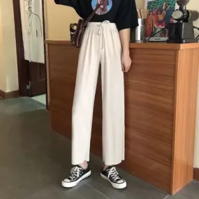 Drape Wide Leg Pants Women High Waist Slim-Look Casual Loose Student Ankle-Length Straight Culottes