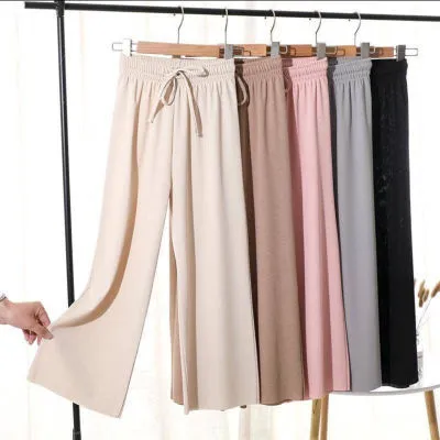 Drape Wide Leg Pants Women High Waist Slim-Look Casual Loose Student Ankle-Length Straight Culottes