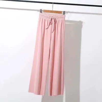 Drape Wide Leg Pants Women High Waist Slim-Look Casual Loose Student Ankle-Length Straight Culottes