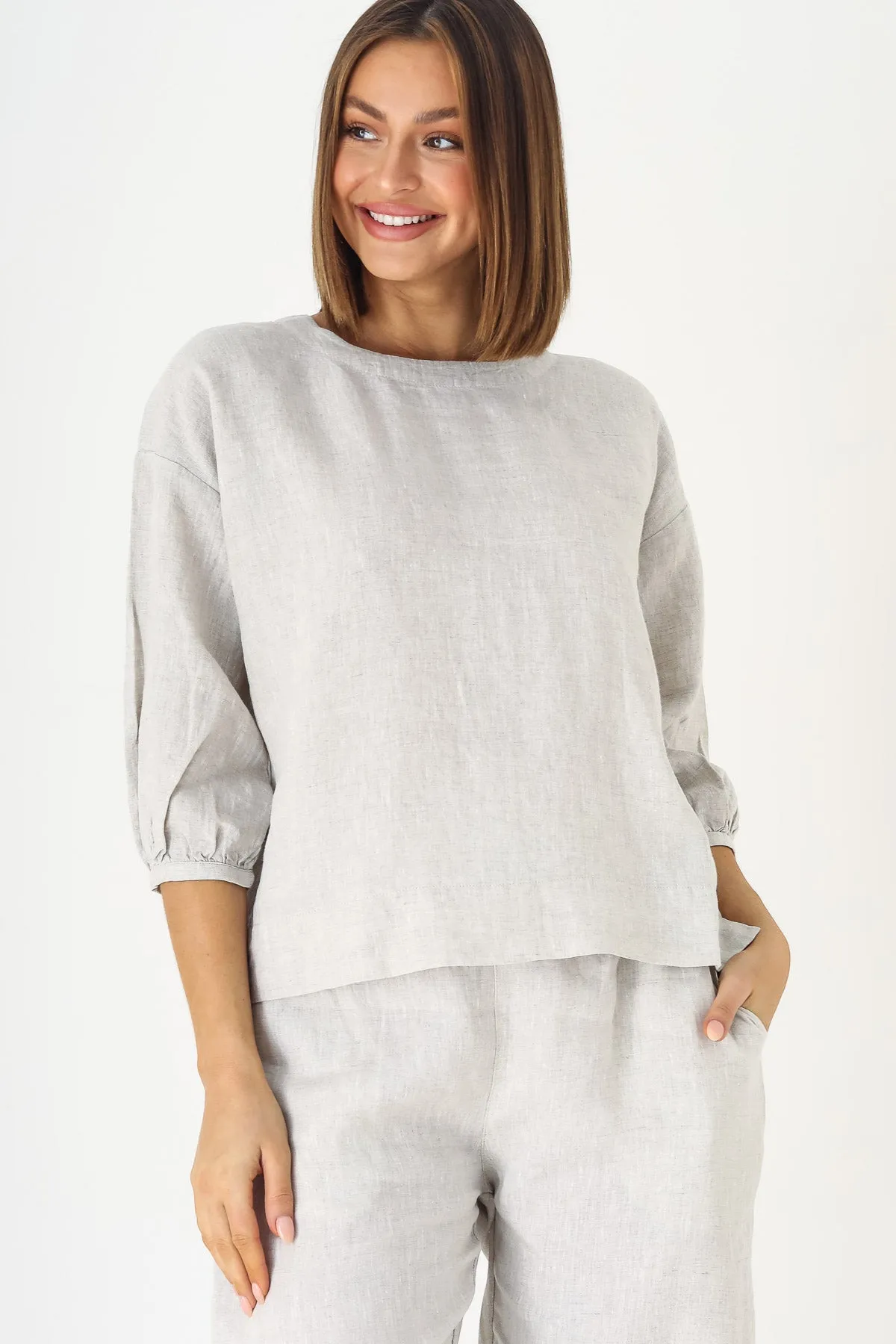GA354 Button Hem Top in Sand