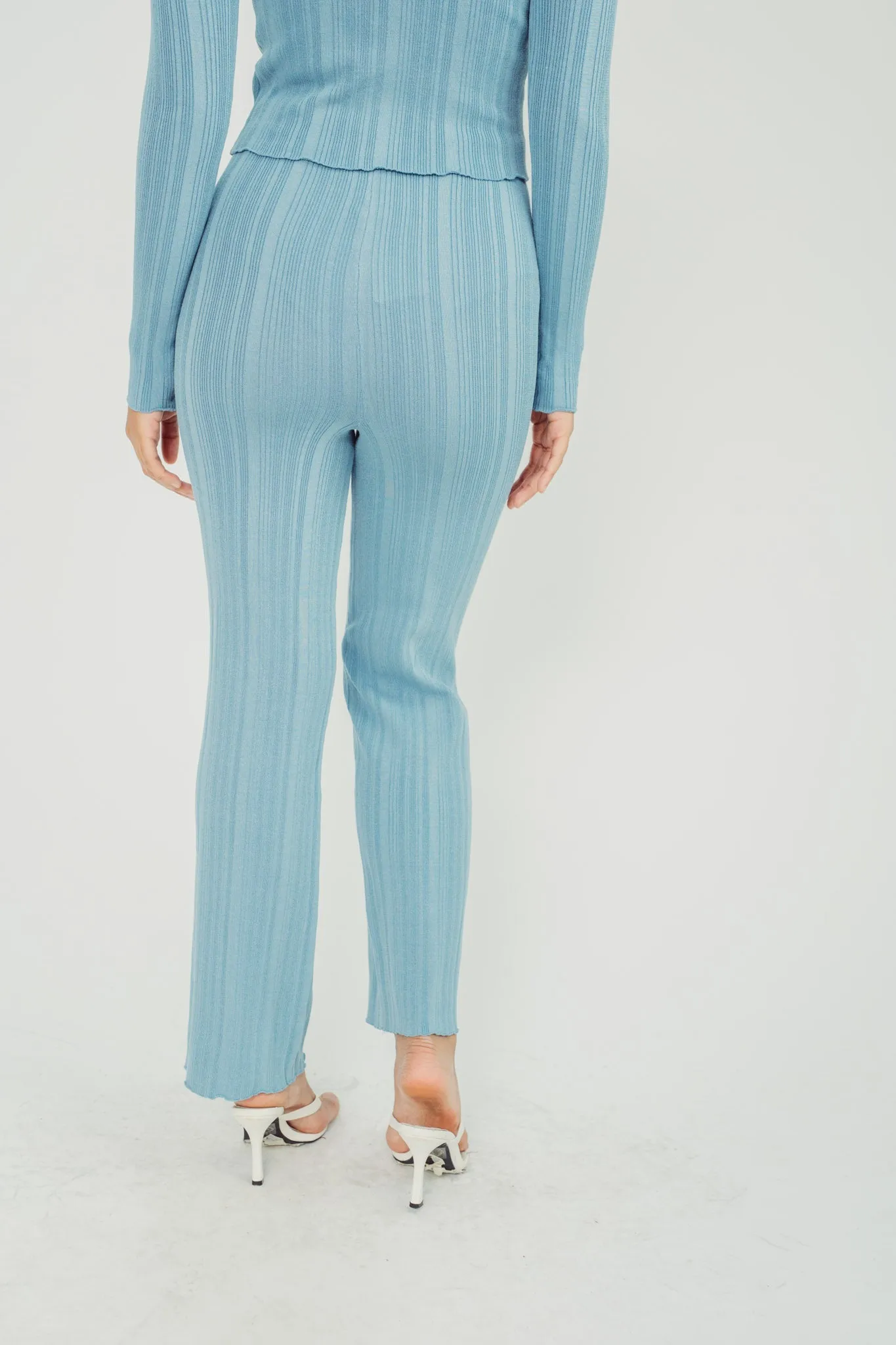 Neeca Blue Knitted Elastic Waist Straight Cut Culottes