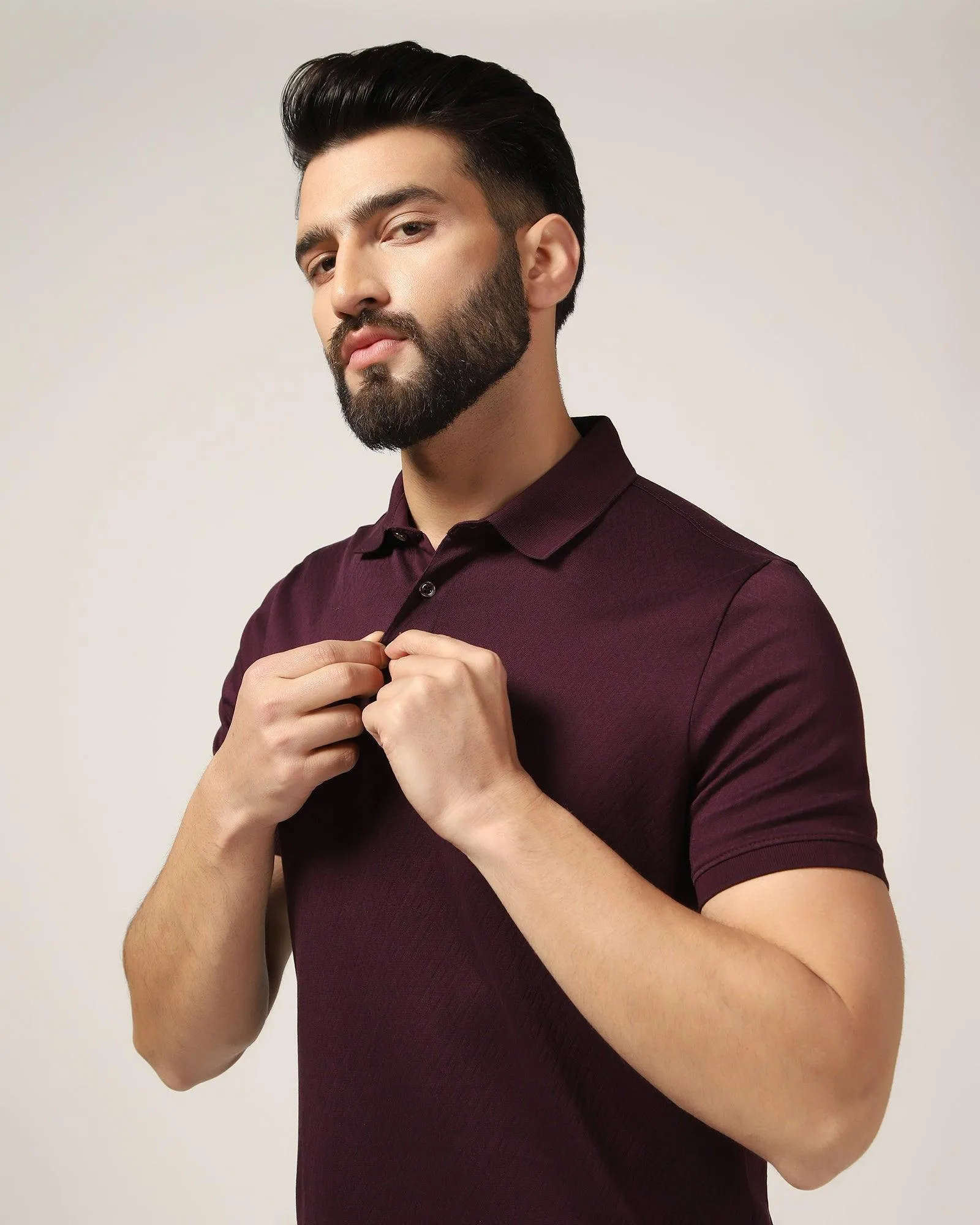 Polo Dark Purple Textured T-Shirt - Lois