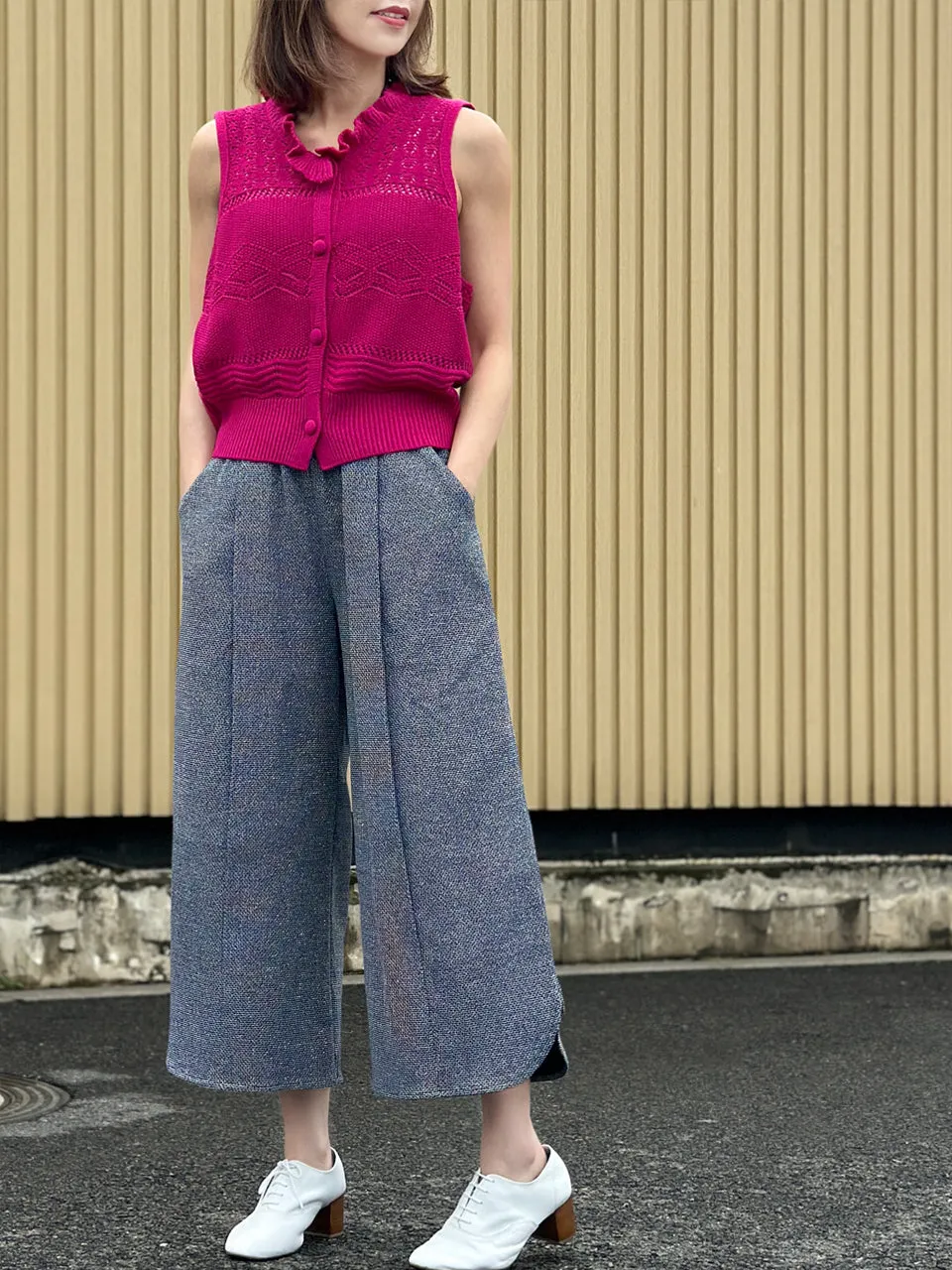 Surprise Sale! Hot Pink Ruffle Collar Pattern-stitched Button Front Vest