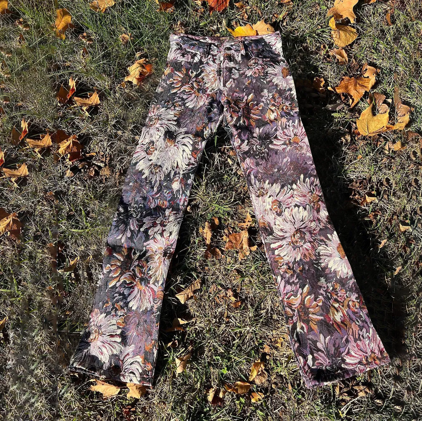 Trendy hip-hop tapestry print pile pants