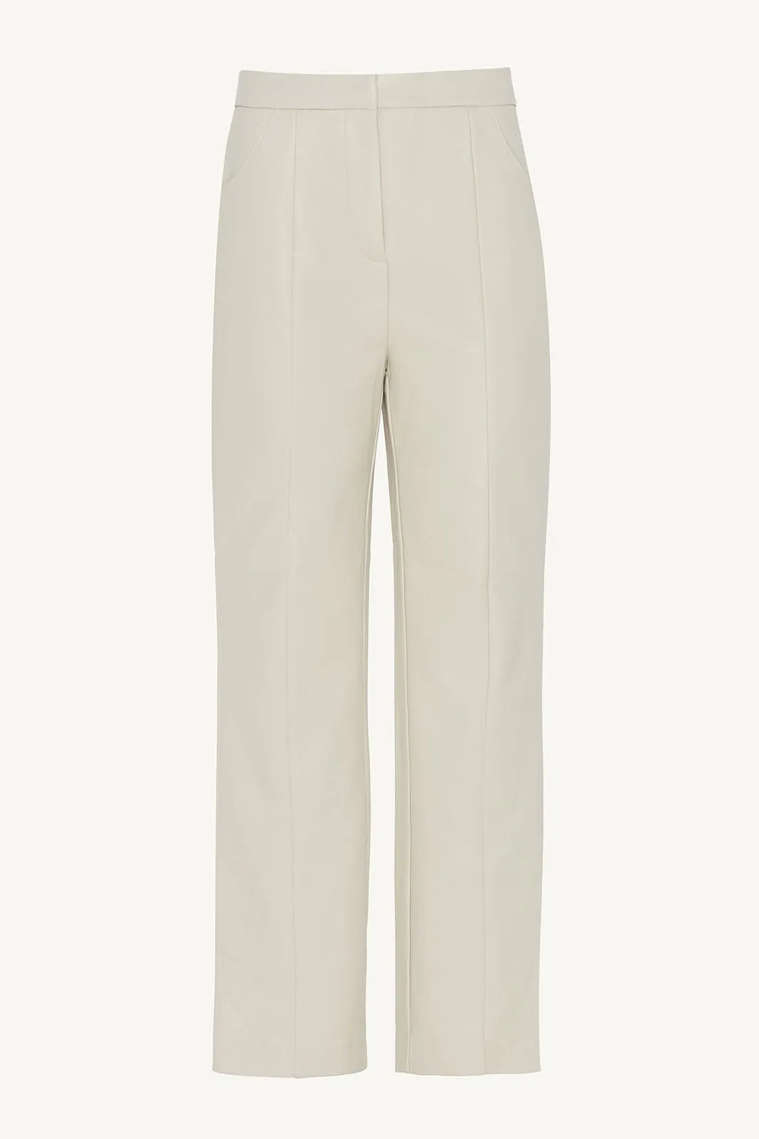 Vegan Leather Straight Leg Trousers - Soft Beige