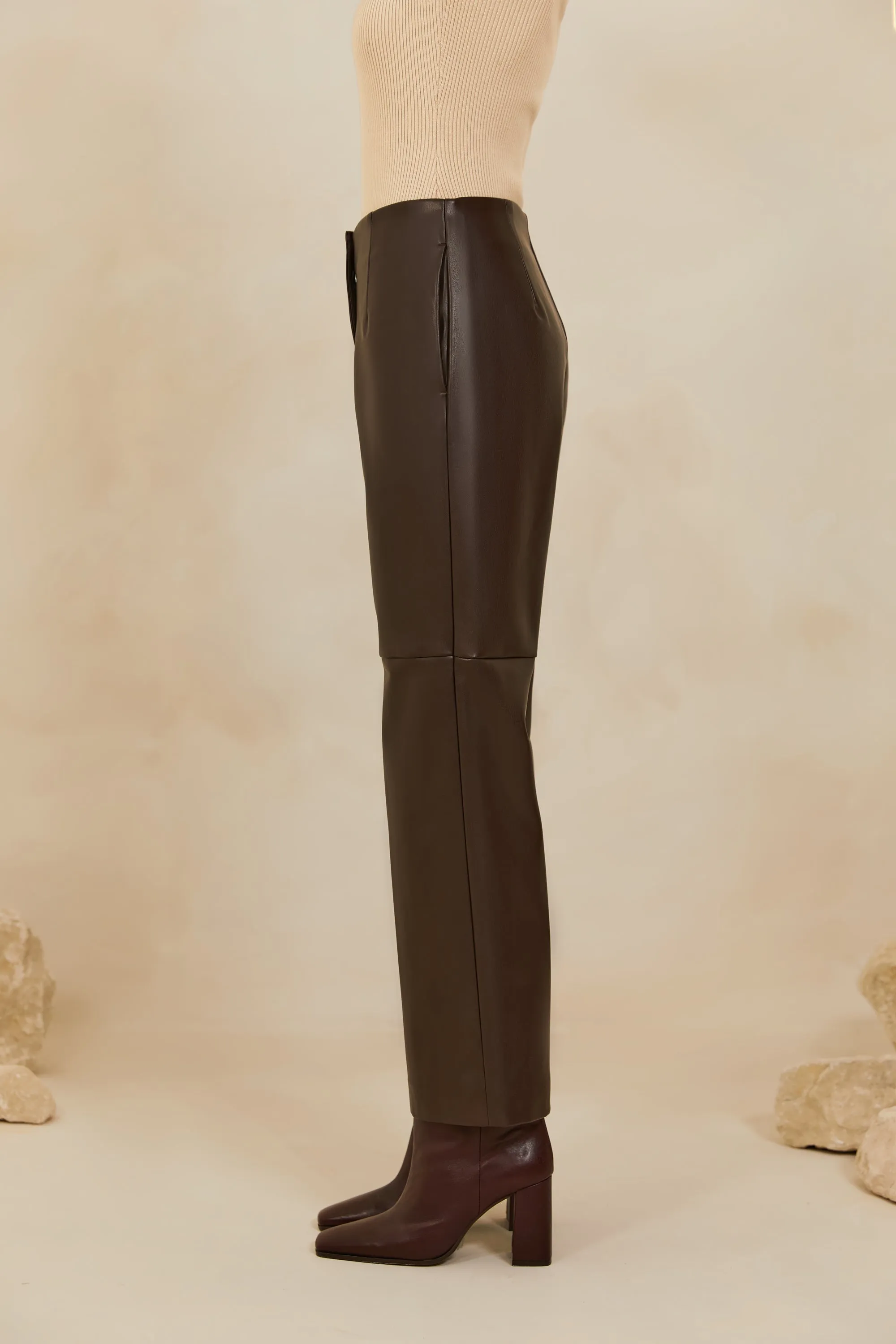 Vegan Leather Wide Leg Trousers - Java